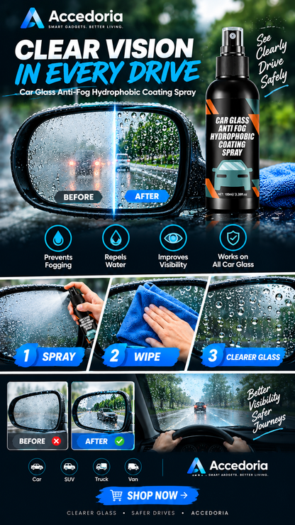 Car Glass Anti Fog Hydrophobic Coating Spray |Rainproof, Streak-Free Automotive Cleaner | Multipurpose Windshield