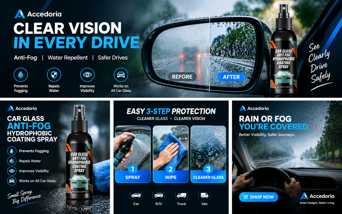 Car Glass Anti Fog Hydrophobic Coating Spray |Rainproof, Streak-Free Automotive Cleaner | Multipurpose Windshield
