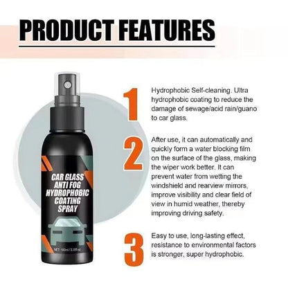 Car Glass Anti Fog Hydrophobic Coating Spray |Rainproof, Streak-Free Automotive Cleaner | Multipurpose Windshield
